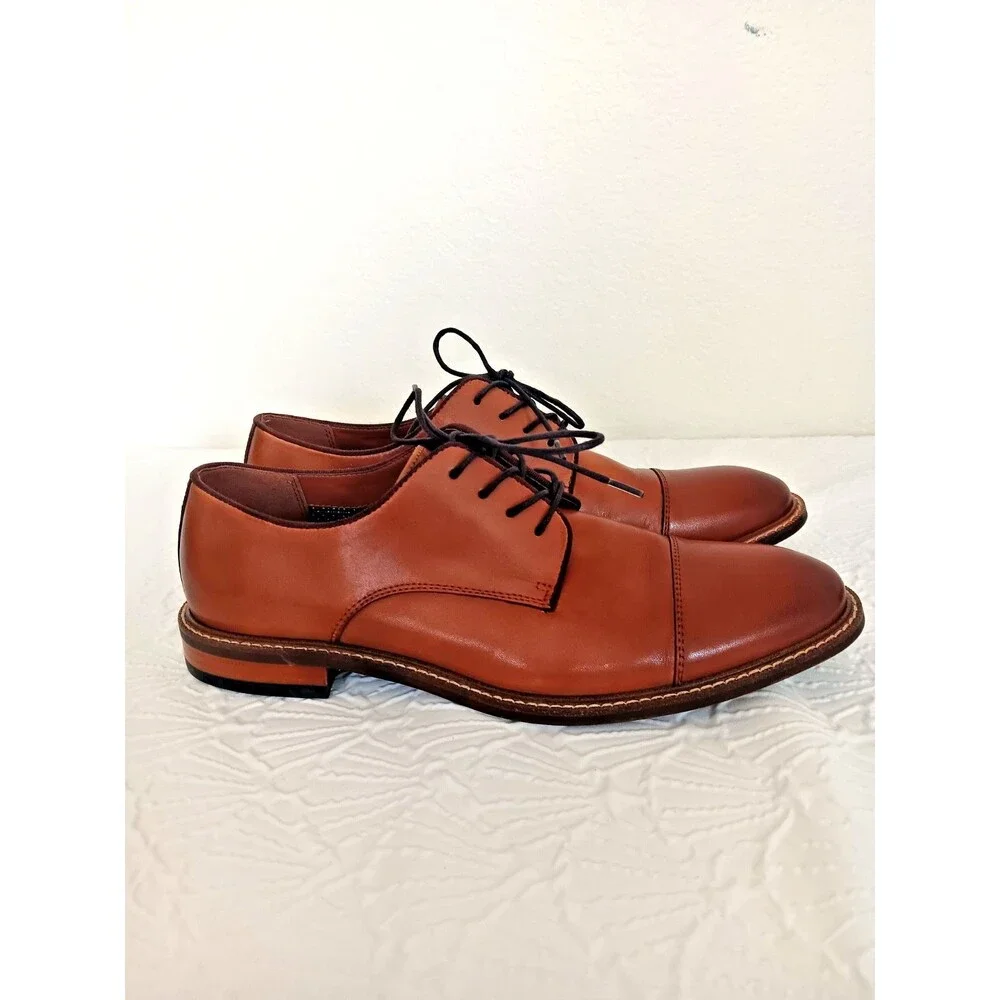 Vince Camuto Men's Brown Leather Cap Toe Oxford Dress Shoes Lace-Up 10M